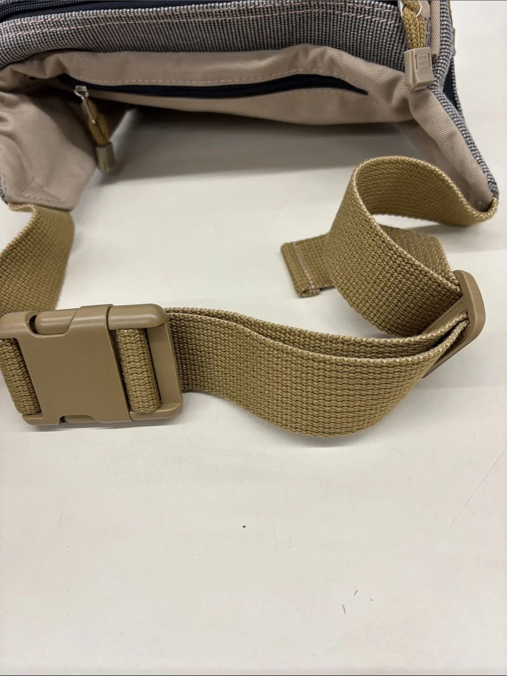 Unbranded Gray and Tan Canvas Messenger Bag with Multiple Zip Pockets